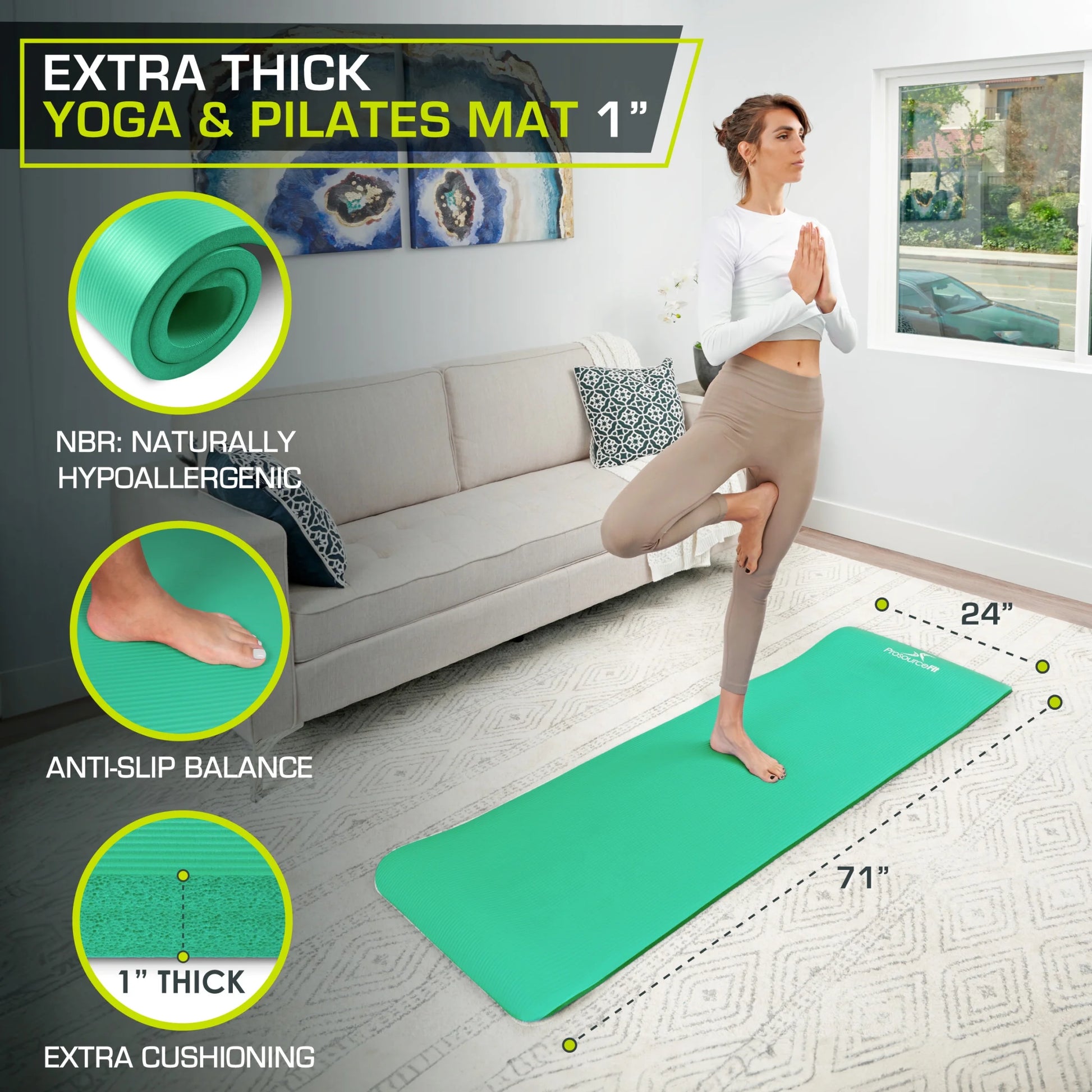 Extra Thick Yoga and Pilates Mat 1/2-Inch or 1-Inch Thick for Fitness